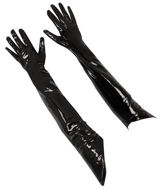 Лаковые черные перчатки фото 3