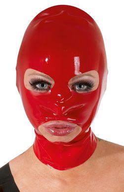 Красная латексная бдсм-маска с отверстиями фото 2