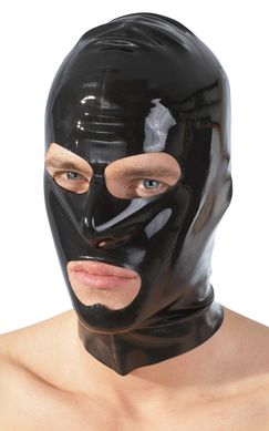 Чорна латексна бдсм-маска з отворами фото 3