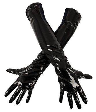 Лаковые перчатки стретч черные фото 3